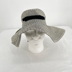 Black and‎ White Paper Straw Woven Wide Brim Sun Hat